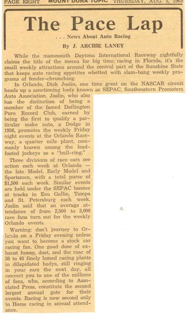 Article from The Mount Dora Topic - 8-5-65...