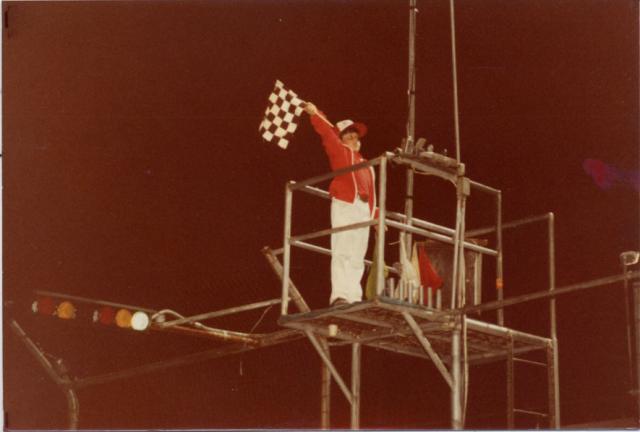 Little Jimmy Wilson on the flag stand - He's now in charge of the USAR Pro Cup Series (Buzzy Berry Collection)