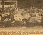 Bill Ennis, Buster Burt and Harry Pullen tangle at Sunbrock Speedway when it was known as Mid-State Speedway in 1954...