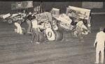 Rick Ferkel #0 and Sammy Swindell #1n after a crash during the '82 Winternationals (Terry Bourcy Photo)