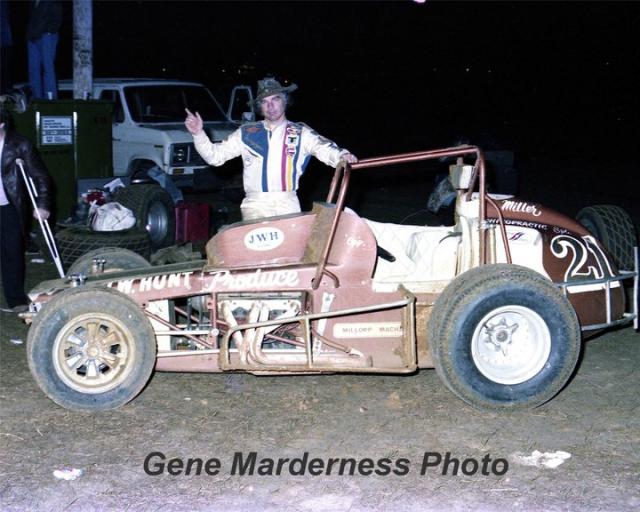 Jan Opperman with Doc Miller's car in 1980 (Gene Marderness Photo)