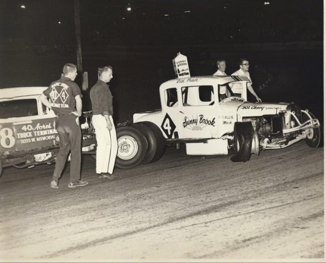 Dick Pratt's car is a bit worse for wear after a tangle with Rudy Brinson... but no spilled milk (Courtesy Chad Freeman)