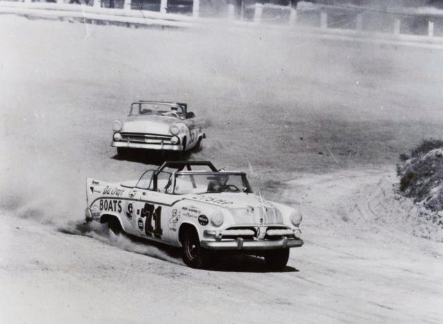 Dick Joslin hard on it through turn 1 in 1956 (Joslin Collection)