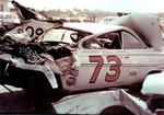 Johnny Beauchamp's Chevy after sailing over the wall with Lee Petty in 1961 (Marty Little Collection)