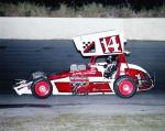 Larry Brazil in one of the A&B Mini Storage Sprint Cars (Gene Marderness Photo)