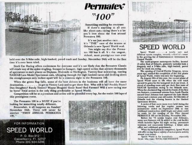 Flyer promoting the upcoming Permatex 100 held in November 1974