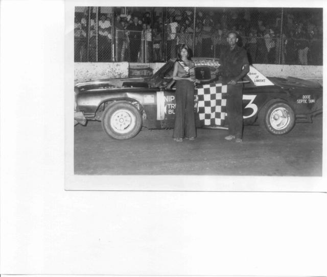 Many time champion Gene Evans in victory lane. Photographer unknown. (Marty Little Collection)