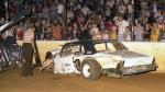 The front end of Frank Fyfe's Plymouth was wiped out in this crash...