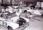 Great shot of the DePaolo Fords of Fireball Roberts and Curtis Turner being prepped at The Armory in 1956...