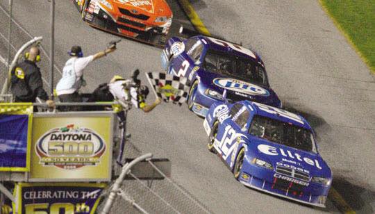 ryan newman wins the 50th running of the daytona 500 in 2008 ahead of teammate kurt busch and tony stewart