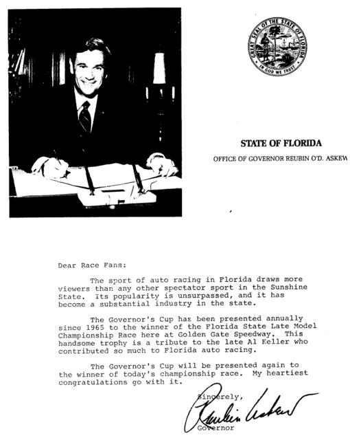 Letter from Gov. Reubin Askew from 1971 program