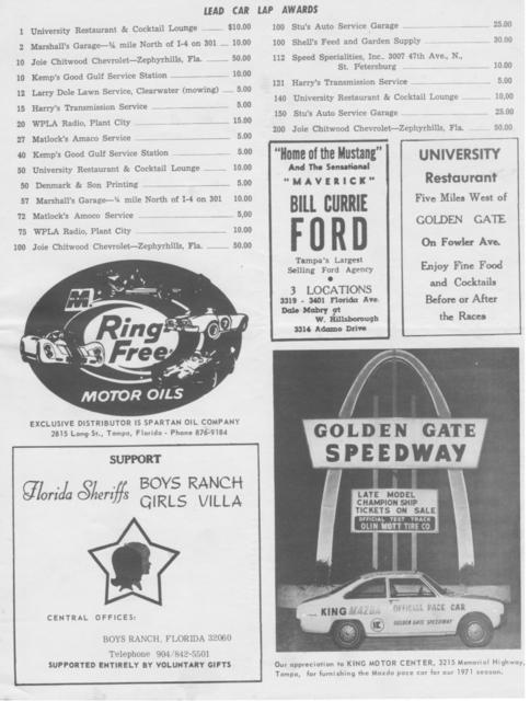 1971 Gov. Cup program with track entrance and Mazda pace car...