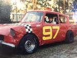 Kelly Jarrett's first race car was this English Ford dubbed the "Flying Phone Booth"...