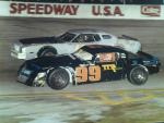 Sportsman action with Michael Keith #99 battling Marc Kinley (Courtesy Bobby Owens)