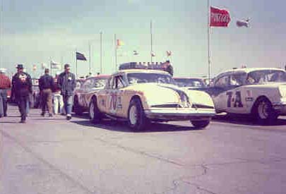 Grid for the '63 M-S race. On the pole Bobby Johns' '57 Chevy and outside LeRoy Yarbrough in a '53 Studebaker (Marty Little)