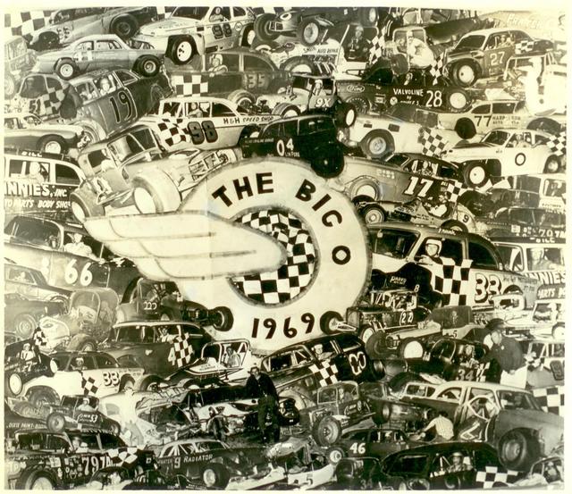 Photo montage of cars that ran at the track in 1969...