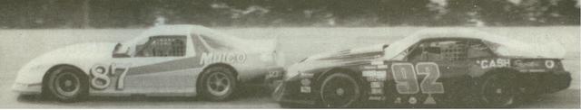 Dick Anderson gives Joe Nemecheck a friendly bump during a USA Series race at Lakeland USA Speedway in 1988...