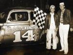 1956 - Sunbrock Speedway in Orlando - Phil Orr with flagman Louie Taylor (Orr Family Collection)