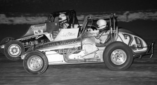 Ron Shuman holds off Paul Pitzer during the 1979 Winternationals (Gene Marderness Photo)